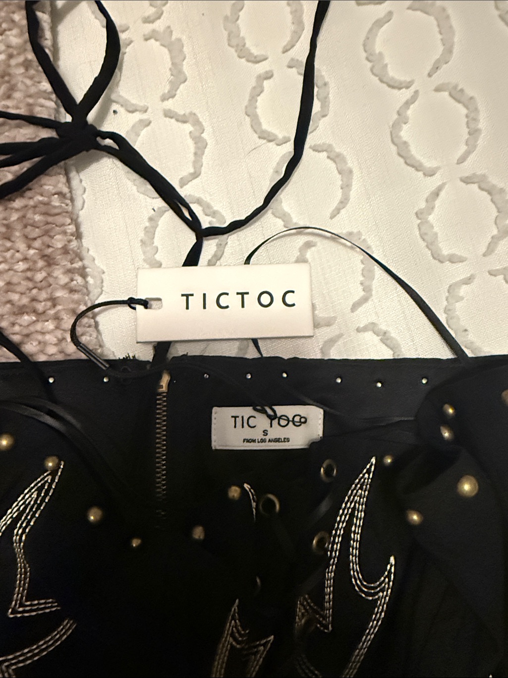 Black Studded Lace-Up Corset Camisole With Embroidered Flame Detail — image 5 of 5